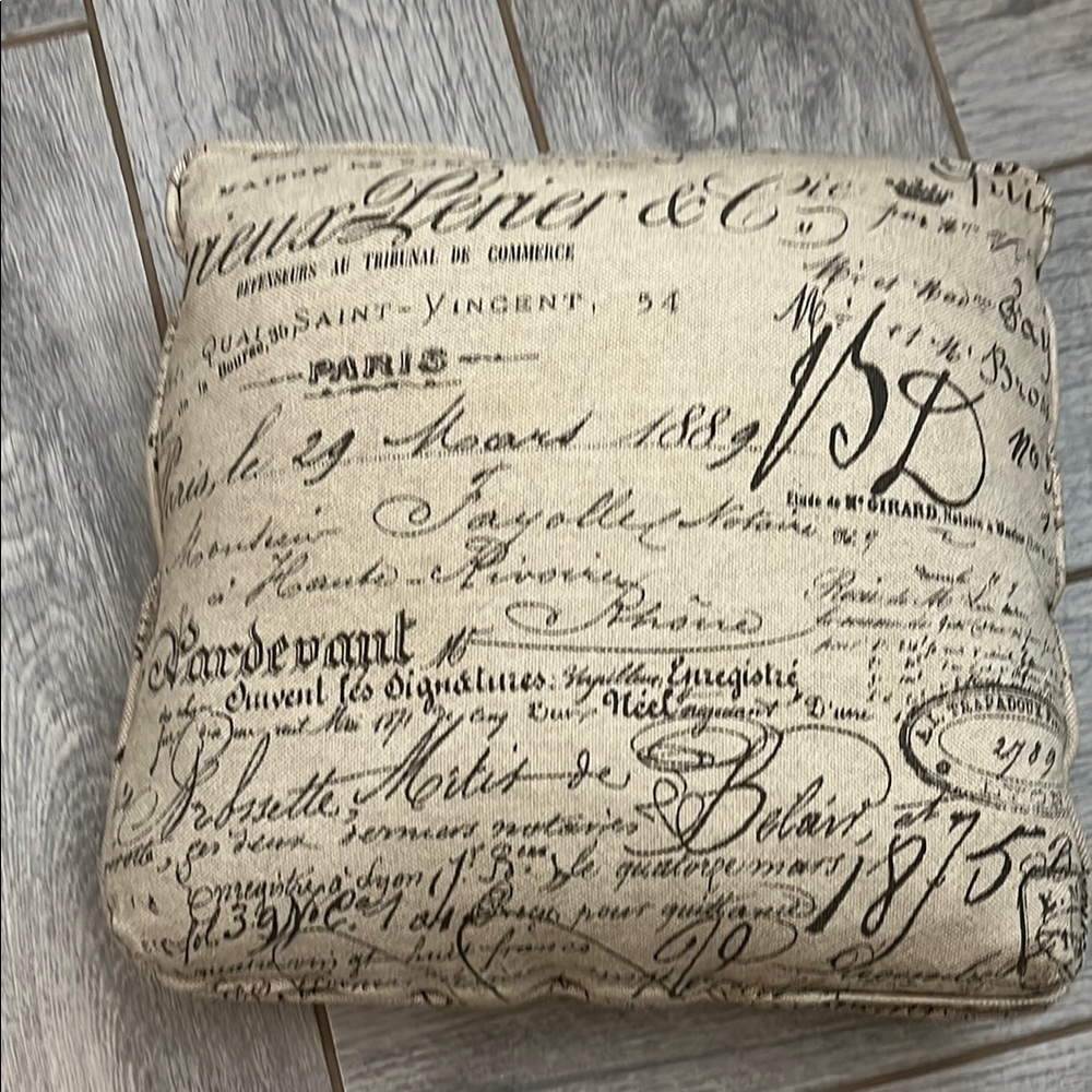Vintage Script Beige Throw Pillow